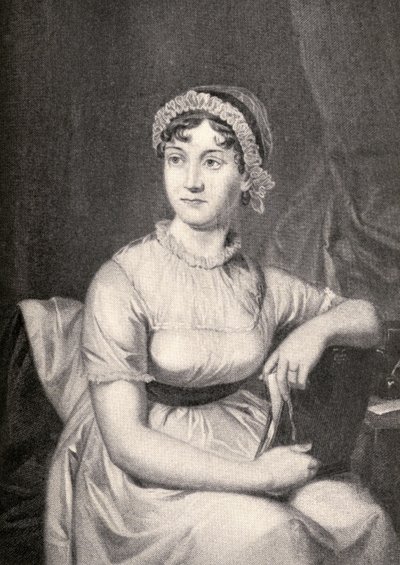 جين أوستن (1775-1817) رسم توضيحي من "الرحلات الصغيرة إلى منازل النساء المشهورات" ، تم نشره عام 1897 (انظر أيضًا 331580) بواسطة مدرسة اللغة الإنجليزية