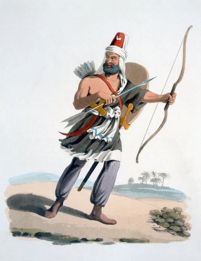 الإنكشارية في شبه الجزيرة العربية ، من الزي العسكري لتركيا ، 1830 (الحفر اليدوي والألوان المائية) بواسطة مدرسة اللغة الإنجليزية