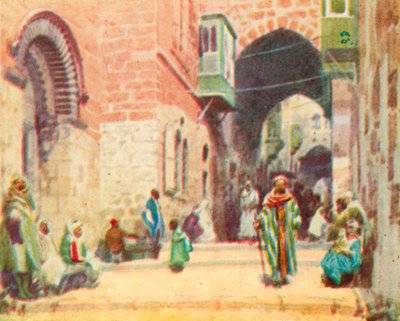 القدس، مشهد من الشارع (مطبوعة حجرية ملونة) بواسطة مدرسة اللغة الإنجليزية