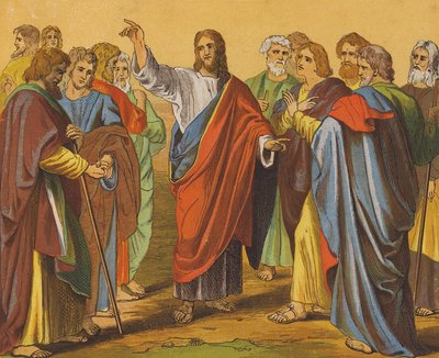 يسوع المسيح يرسل الرسل الاثني عشر (لون ليثو) بواسطة مدرسة اللغة الإنجليزية