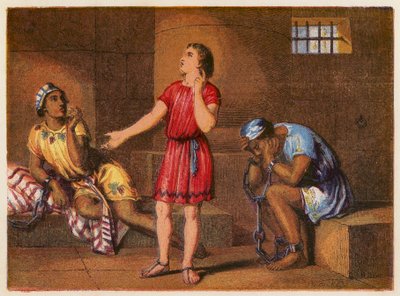 يوسف في السجن (طباعة حجرية ملونة) بواسطة مدرسة اللغة الإنجليزية