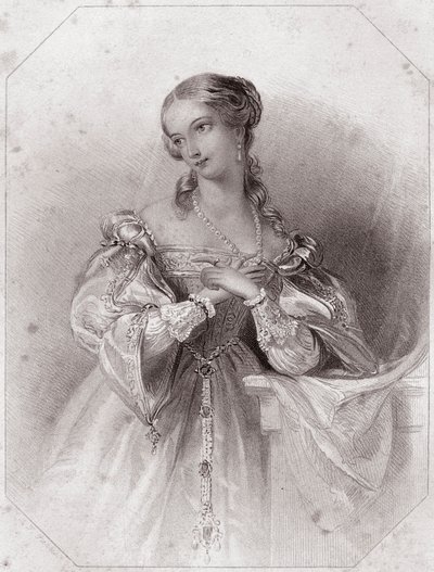 جولييت (روميو وجولييت - روميو وجولييت) في - "" Galerie des femmes de Shakespeare ، مجموعة من خمسة وأربعين صورة جادة للفنانين الأوائل في لندن ، غنية بالإشعارات النقدية والأدبية "" حوالي عام 1838 - من "" معرض النساء س بواسطة مدرسة اللغة الإنجليزية