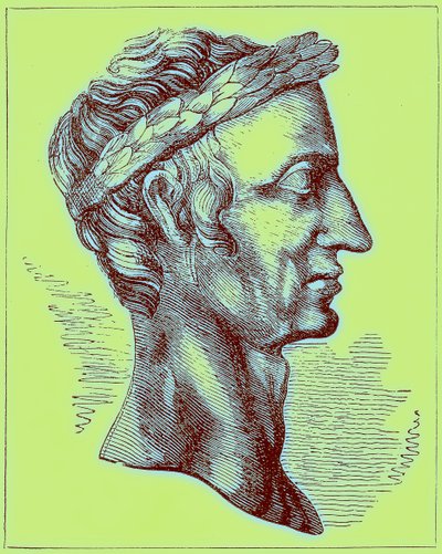 جوليوس قيصر ، رسم توضيحي من تاريخ العالم المصور ، تم نشره عام 1880 (صورة محسنة رقميًا) بواسطة مدرسة اللغة الإنجليزية