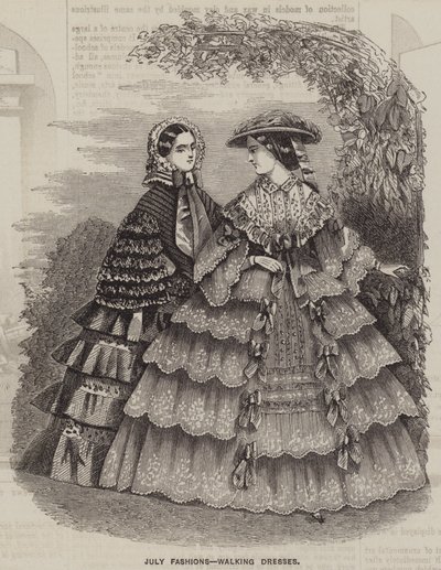July Fashions, Walking Dresses (engraving) بواسطة مدرسة اللغة الإنجليزية