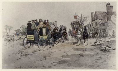 Junction of the Two Roads at Hand Cross (colour litho) بواسطة مدرسة اللغة الإنجليزية