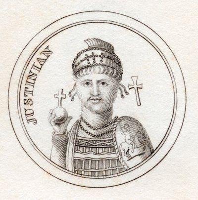 جستنيان الأول ، من "قاموس كراب التاريخي" ، نشر عام 1825 بواسطة مدرسة اللغة الإنجليزية