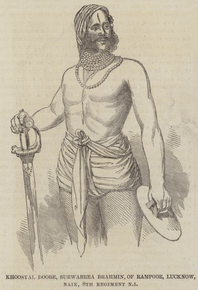 خوسيال دوبي ، Surwarrea Brahmin ، من Rampoor ، Lucknow ، Naik ، الفوج الثامن مشاة الأصلية (نقش) بواسطة مدرسة اللغة الإنجليزية