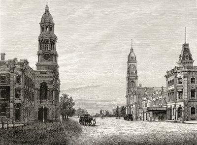 شارع الملك وليام ، أديليد ، c.1880 ، من "الصور الأسترالية" بقلم هوارد ويلوبي ، نشرته جمعية المسالك الدينية ، لندن ، 1886 بواسطة مدرسة اللغة الإنجليزية