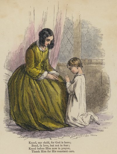 اركع يا ولدي ، لأن الله هنا. انحني في المحبة ولكن ليس بالخوف ؛ اركع أمامه الآن في الصلاة ، نشكره على رعايته المستمرة (نقش ملون) بواسطة مدرسة اللغة الإنجليزية