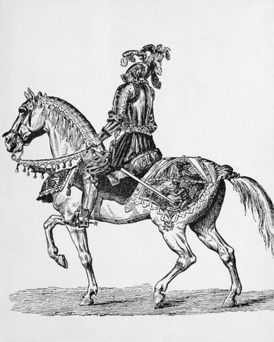 فارس على ظهور الخيل في حفل الملابس في القرن الرابع عشر بواسطة مدرسة اللغة الإنجليزية