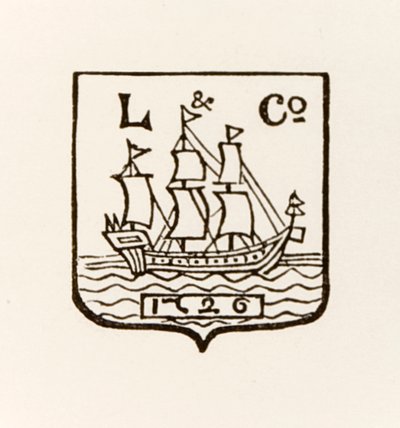L & Co Ship 1726 شعار يستخدمه Longmans Green and Company بواسطة مدرسة اللغة الإنجليزية