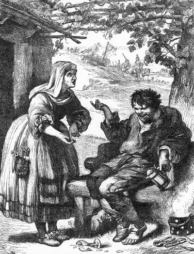 La Megere tamed (The Taming of the Shrew) - Illustration in “” Works complete by William Shakespeare””” 1866 - The illustrations and general form of this edition are borrowed from Cassell