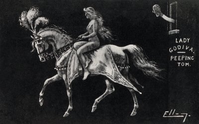 Lady Godiva riding naked on horseback through the streets of Coventry, watched by a Peeping Tom (litho) بواسطة مدرسة اللغة الإنجليزية