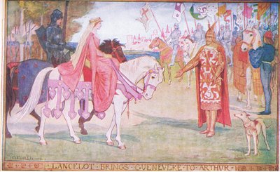 يجلب لانسلوت Guenevere إلى Arthur ، رسم توضيحي من `` The Book of Romance 