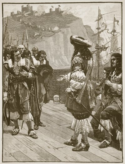 هبوط تشارلز الثاني في دوفر ، 26 مايو 1660 ، رسم توضيحي من Cassells Illustrated History of England (sepia photo) بواسطة مدرسة اللغة الإنجليزية