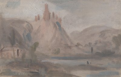 منظر طبيعي مع قلعة على تل ، نُسبت سابقًا إلى JMW Turner (1775-1851) ونُسبت أيضًا إلى Peter de Wint (1784-1849) (زيت على ورق) بواسطة مدرسة اللغة الإنجليزية