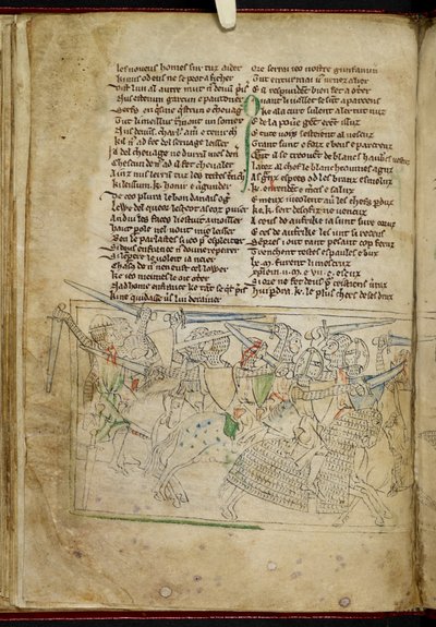Lansdowne 782 f.26v معركة بين الفرسان الخياليين ، من "Chanson d