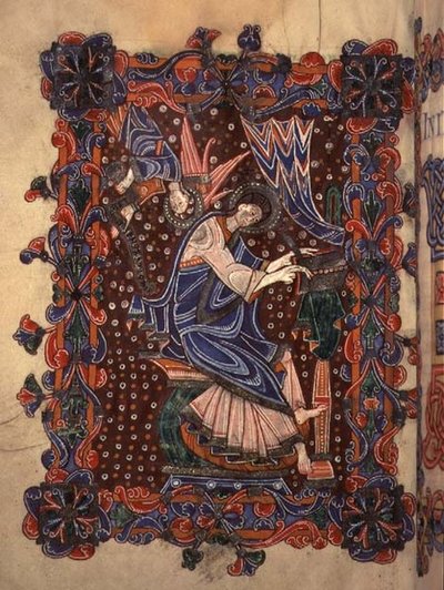 Lat 14782 f.16v سانت ماثيو يكتب إنجيله ، حوالي 1080 (ورق) بواسطة مدرسة اللغة الإنجليزية