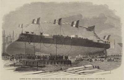إطلاق الفرقاطة Affondatore ، قبة حديدية مغلفة بالحديد ، بنيت لملك إيطاليا في ميلوال ، 1865 بواسطة مدرسة اللغة الإنجليزية