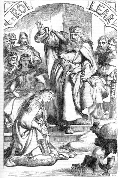 Le Roi Lear - (الملك لير) - رسم توضيحي في "" الأعمال الكاملة لـ William Shakespeare "" 1866 - تم استعارة الرسوم التوضيحية والشكل العام لهذه الطبعة من رسمة Cassell's المصورة شكسبير ، والتي نُشرت في لندن بواسطة مدرسة اللغة الإنجليزية