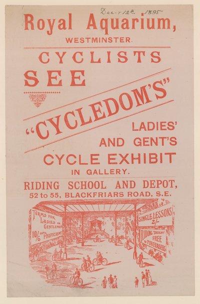 نشرة تعلن عن معرض Cycledoms للسيدات والرجال في الحوض الملكي بواسطة مدرسة اللغة الإنجليزية