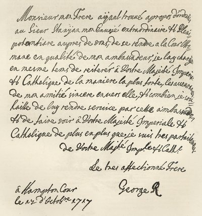 رسالة من جورج الأول إلى تشارلز السادس ، 1717 ، منشورة في "وقت الفراغ" ، 1891 بواسطة مدرسة اللغة الإنجليزية