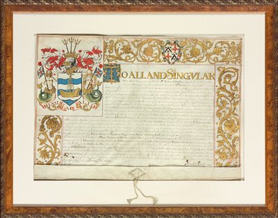 براءة اختراع خطابات صادرة عن السير إدوارد ووكر ، Garter King of Arms ، 13 ديسمبر 1664 بواسطة مدرسة اللغة الإنجليزية