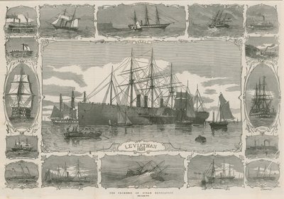 Leviathan 1858 ؛ مونتاج الصور تظهر تقدم التنقل بالبخار بواسطة مدرسة اللغة الإنجليزية