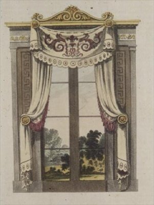 ستائر نافذة المكتبة ، اللوحة 70 من مستودع الفنون في أكرمان ، نُشرت عام 1815 (لون ليثو) بواسطة مدرسة اللغة الإنجليزية