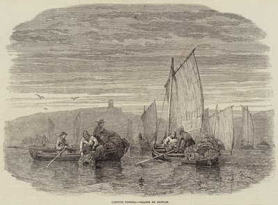 Lobster Fishing (engraving) بواسطة مدرسة اللغة الإنجليزية