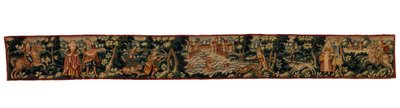 شريط طويل من النسيج يصور شخصيات ركوب الخيل والمشي والصيد، حوالي 1600 (صوف) بواسطة مدرسة اللغة الإنجليزية