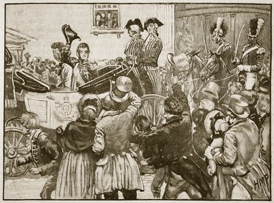 اللورد أنجلسي يغادر أيرلندا ، كينغستاون ، 1828 ، رسم توضيحي من كاسيلس مصور تاريخ إنجلترا (صورة بني داكن) بواسطة مدرسة اللغة الإنجليزية