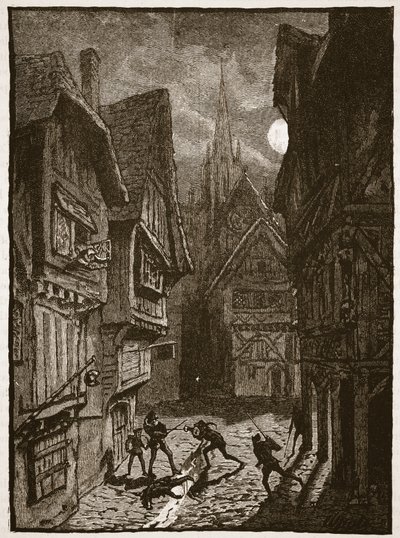 اللورد جراي وأتباعه يهاجمون إيرل ساوثامبتون ، رسم توضيحي من Cassells Illustrated History of England (sepia photo) بواسطة مدرسة اللغة الإنجليزية