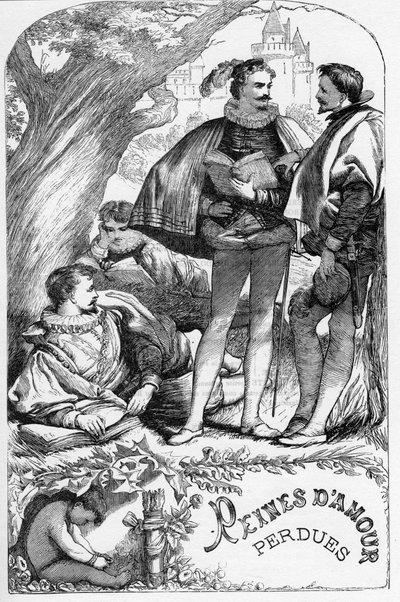 Lost Labour's Lost - رسم توضيحي في "" الأعمال التي أكملها ويليام شكسبير "" 1866 - تم استعارة الرسوم التوضيحية والشكل العام لهذه الطبعة من شكسبير المصور لكاسيل ، والذي نُشر في لندن بواسطة مدرسة اللغة الإنجليزية