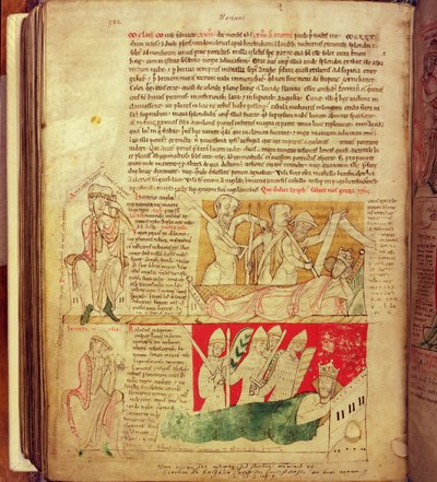 MS CCC 157 ، ص 382 ، الرؤى التي حلم بها الملك هنري الأول في نورماندي عام 1130 ، من Worcester Chronicle ، c.1130-40 (ورق) بواسطة مدرسة اللغة الإنجليزية