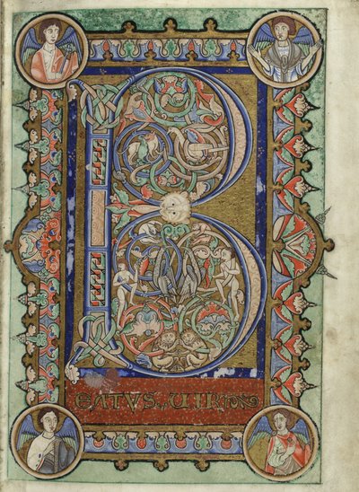 MS Hunter 229 f.22r من سفر المزامير Hunterian، c.1170 (قلم وحبر ودرجة حرارة على الرق) بواسطة مدرسة اللغة الإنجليزية