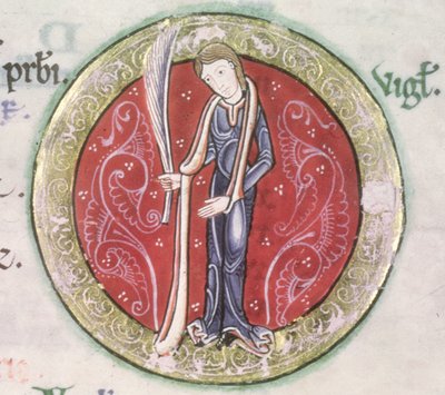 MS Hunter 229 f.4v Virgo ، من Hunterian Psalter ، c.1170 (قلم وحبر وتمبرا على ورق) (التفاصيل) بواسطة مدرسة اللغة الإنجليزية