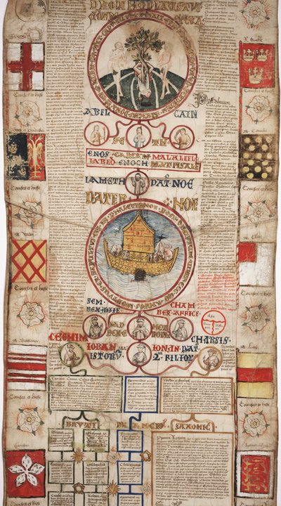 MS Lewis E 201 القسم 2 ، تاريخ العالم من الخلق إلى Woden ، مع علم الأنساب لإدوارد الرابع ، حوالي 1461 بواسطة مدرسة اللغة الإنجليزية