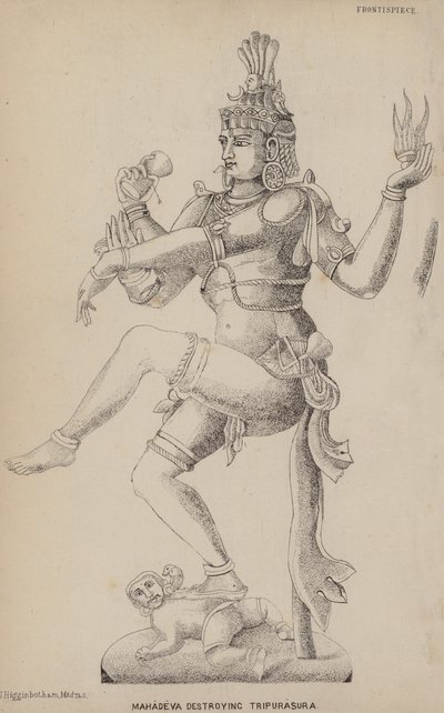 Mahadeva تدمير Tripurasura (نقش) بواسطة مدرسة اللغة الإنجليزية