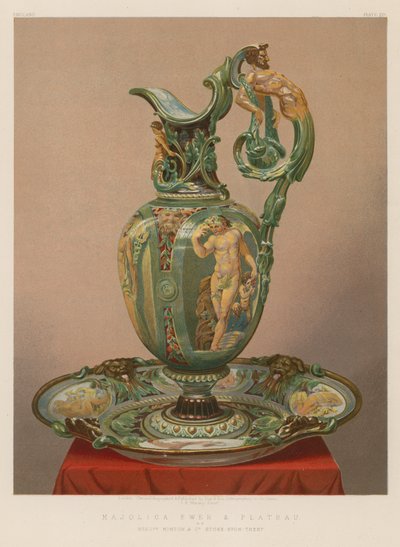 Majolica Ewer and Plateau للسادة Minton and Co، Stoke-upon-Trent بواسطة مدرسة اللغة الإنجليزية