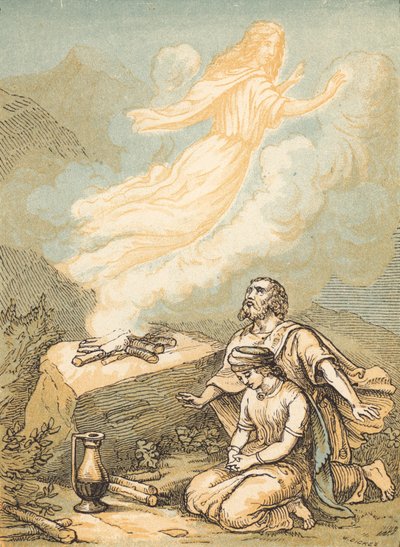 Manoah and his Wife (coloured engraving) بواسطة مدرسة اللغة الإنجليزية