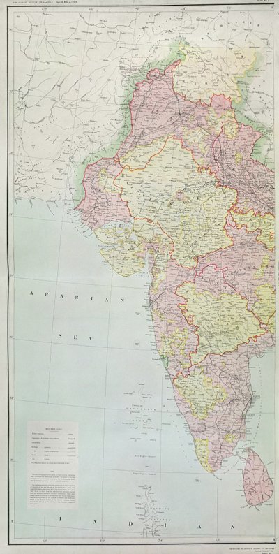 خريطة الهند ، المنشورة تحت إشراف العقيد HR Thuillier ، RE ، مساح عام في الهند ، 1877 بواسطة English School