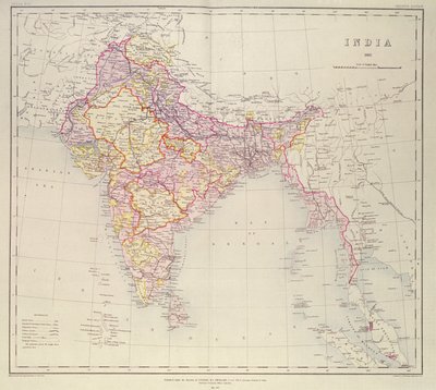 خريطة الهند ، المنشورة تحت إشراف العقيد HR Thuillier ، RE ، مساح عام في الهند ، 1882 بواسطة مدرسة اللغة الإنجليزية