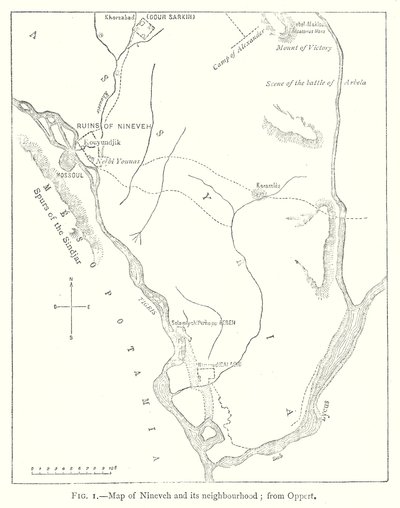 خريطة لنينوى والمناطق المجاورة لها؛ من أوبيرت (نقش) بواسطة مدرسة اللغة الإنجليزية