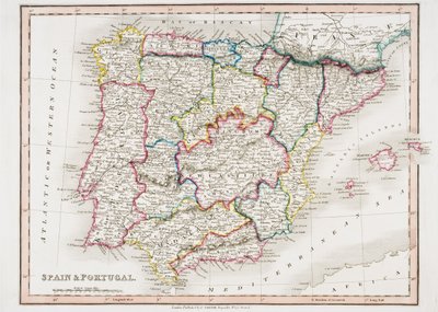 خريطة إسبانيا والبرتغال ، من "أطلس سميث العام" ، نشرها C. Smith Mapseller ، لندن عام 1850 (لون ليثو) بواسطة مدرسة اللغة الإنجليزية