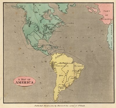 خريطة الأمريكتين، حوالي عام 1821 بواسطة مدرسة اللغة الإنجليزية