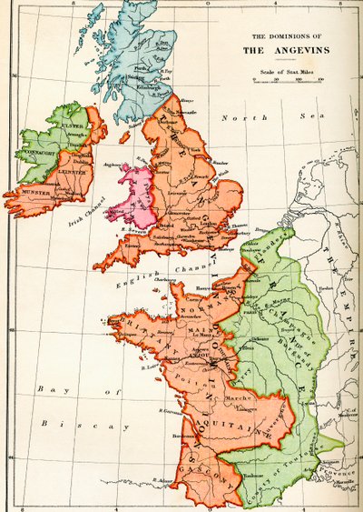 خريطة لسيادة Angevins c.1170 ، من &39;A Short History of the English People by JR Green ، تم نشره عام 1893 بواسطة English School