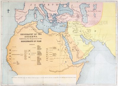 خريطة توضح جغرافية العبرانيين وتظهر تشتت أحفاد نوح بواسطة English School