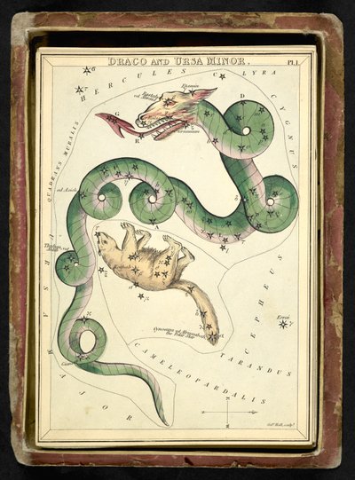 الخرائط C.44.A.42 Draco و Ursa Minor ، من مرآة Urania ؛ أو منظر السماء. [علبة بها ٣٢ بطاقة]. بقلم يهوشافاط أسبن بواسطة مدرسة اللغة الإنجليزية