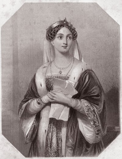 Marguerite d'Anjou (1430-1482) (تراجيديا هنري السادس في 5 أعمال) في - "" Galerie des femmes de Shakespeare ، مجموعة من خمسة وأربعين صورة جادة للفنانين الأوائل في لندن ، غنية بالإشعارات النقدية والأدبية "" "حوالي عام 1838 - من&q بواسطة مدرسة اللغة الإنجليزية